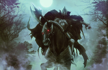 Картинка фэнтези нежить лошадь ночь рисунок луна лес конь властелин колец арт
