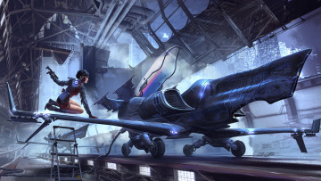 Картинка фэнтези космические+корабли +звездолеты +станции девушка рисунок самолет girl арт фантастика jet