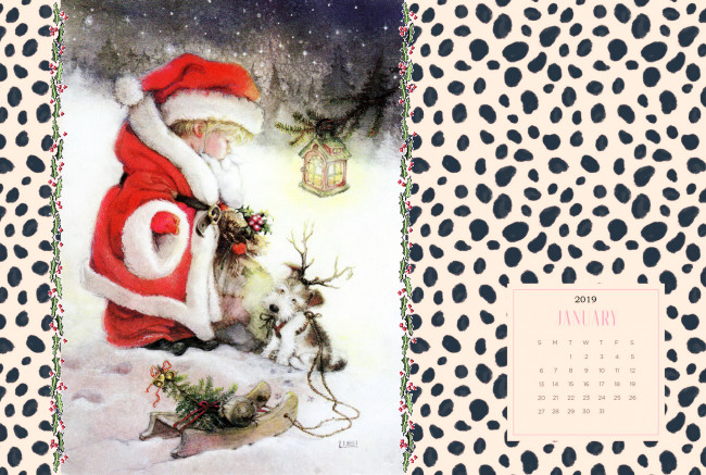 Обои картинки фото календари, праздники,  салюты, мальчик, щенок, сани, фонарь, елка, зима