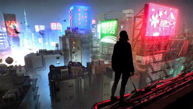 Обои картинки фото видео игры, ghostwire,  tokyo, фигура, город, огни