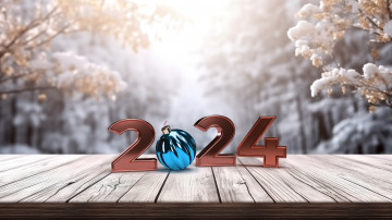 обоя праздничные, - разное , новый год, рождество, 2024, год, шары, дерево, доски, новый