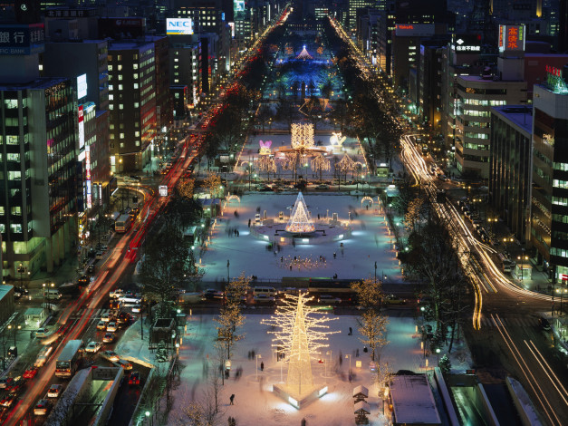 Обои картинки фото города, огни, ночного, sapporo, hokkaido, japan