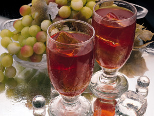 обоя еда, напитки, вино, виноград, бокалы, лед