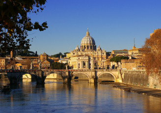 обоя ватикан, города, рим, италия, мост, купол, река