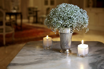 Картинка цветы букеты композиции белый ваза свечи