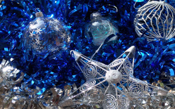Картинка праздничные украшения шарики звезда синий