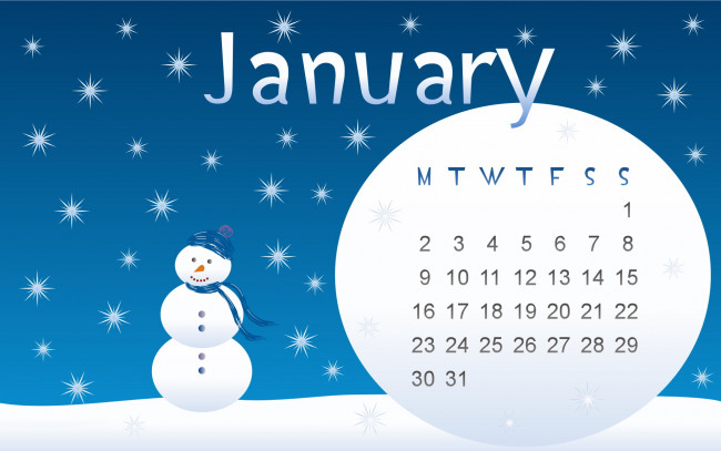Обои картинки фото календари, рисованные, векторная, графика, снеговик, снежинки