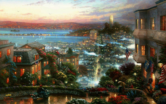 Обои картинки фото thomas, kinkade, рисованные, город