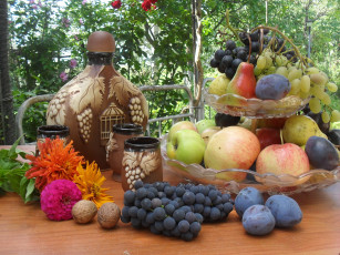обоя еда, фрукты, ягоды, цветы, груши, сливы, яблоки, виноград