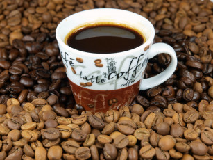 Картинка еда кофе кофейные зёрна кружка напиток