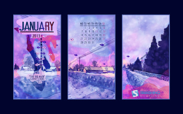 обоя календари, рисованные, векторная, графика, зима, пейзаж