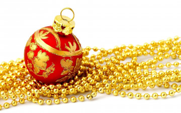 Картинка праздничные украшения золотой красный бусы шарик