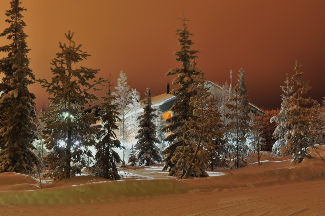Обои картинки фото лапландия, финляндия, природа, зима, ночь, огни, снег