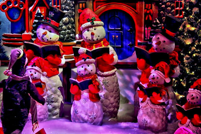 Обои картинки фото праздничные, снеговики, хор