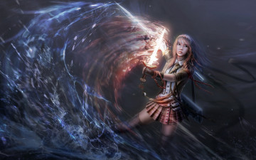 Картинка фэнтези девушки девушка вода юбка чулки меч