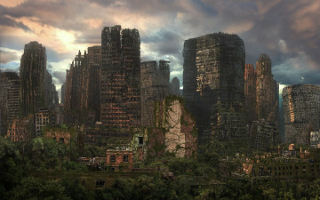 Картинка фэнтези иные+миры +иные+времена будущее мегаполис город заросли постапокалипсис руины