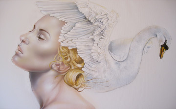 Картинка рисованное живопись белый лебедь лицо профиль девушка robert yancy