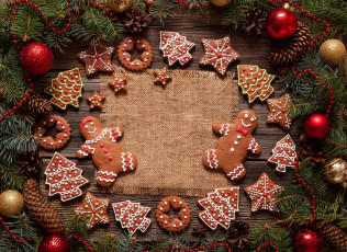 Картинка праздничные угощения шарики печенье шишки