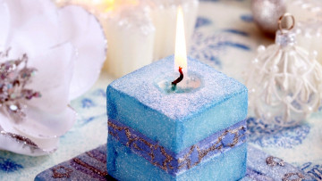 обоя праздничные, новогодние свечи, голубая, свеча, огонек