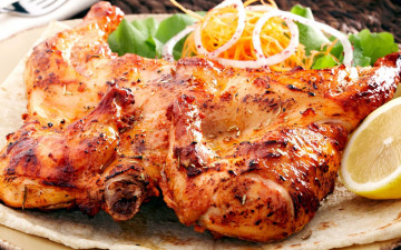 Картинка еда мясные+блюда лимон румяная курица