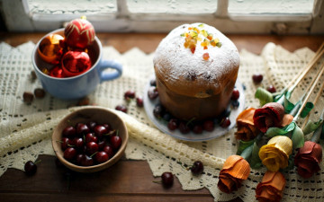 Картинка еда пироги искусственные шарики вишни розы
