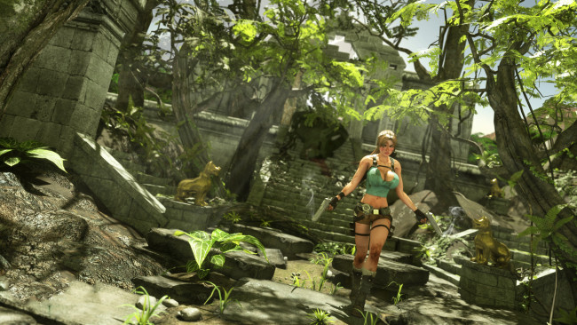 Обои картинки фото видео игры, tomb raider , other, девушка, фон, взгляд, джунгли