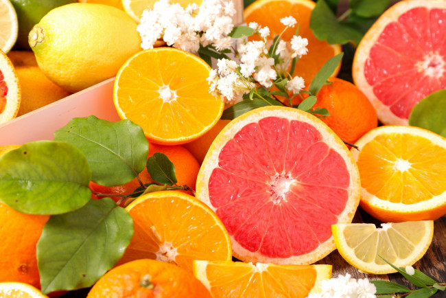 Обои картинки фото еда, цитрусы, грейпфрут, апельсин, лимон
