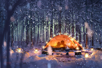 Картинка аниме зима +новый+год +рождество романтика