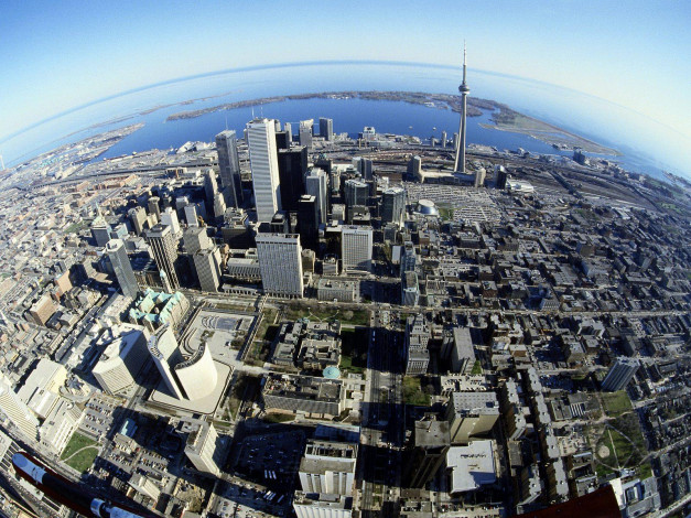 Обои картинки фото birds, eye, view, of, toronto, canada, города, торонто, канада