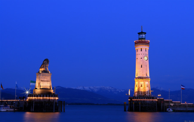 Обои картинки фото port, of, lindau, lake, constance, germany, города, памятники, скульптуры, арт, объекты