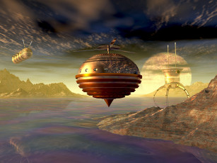 Картинка 3д графика fantasy фантазия горы вода