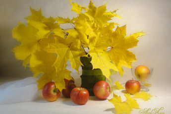 Картинка еда Яблоки стиль форма листья