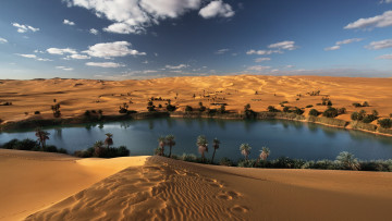 обоя природа, пустыни, облака, песок, оазис