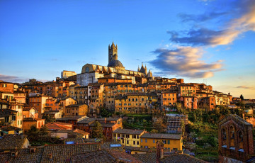 Картинка сиенна италия города панорамы дома башня холм
