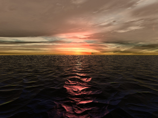 Обои картинки фото 3д, графика, sea, undersea, море, закат