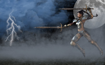 Картинка 3д графика fantasy фантазия планета мечи молния