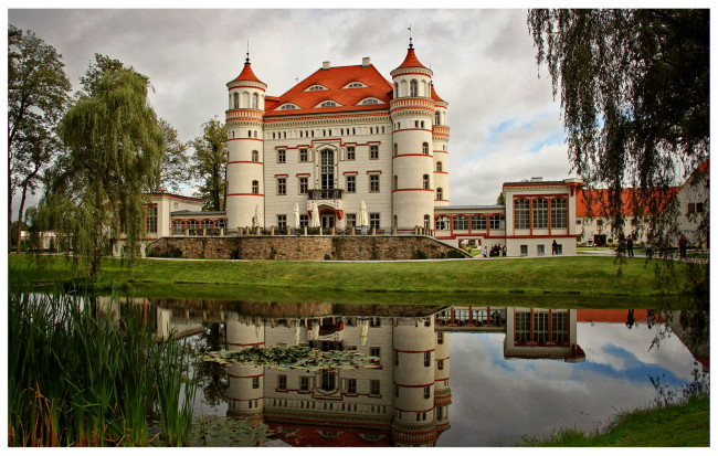 Обои картинки фото wojanоw, palace, myslakowice, польша, города, дворцы, замки, крепости, дворец, река