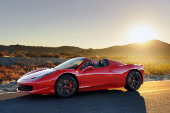 обоя 2013 hennessey hpe700 twin turbo 458 ,  based on ferrari 458 italia spider , автомобили, ferrari, hennessey, закат, красный