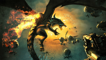 Картинка фэнтези драконы стимпанк дирижабли двигатель дракон