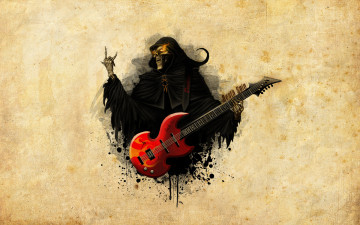 обоя скелет с гитарой, юмор и приколы, скелет, гитара, огонь, метал
