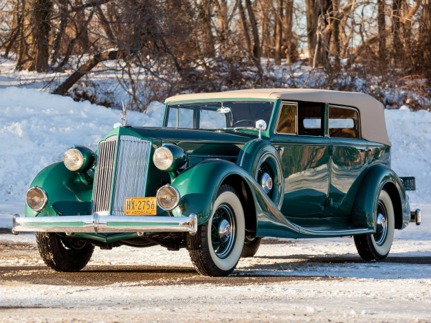 Обои картинки фото автомобили, packard, convertible, eight, зеленый, 1936, 1402-963, sedan