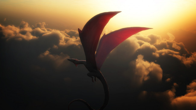 Обои картинки фото фэнтези, драконы, дракон, полет, крылья, облака