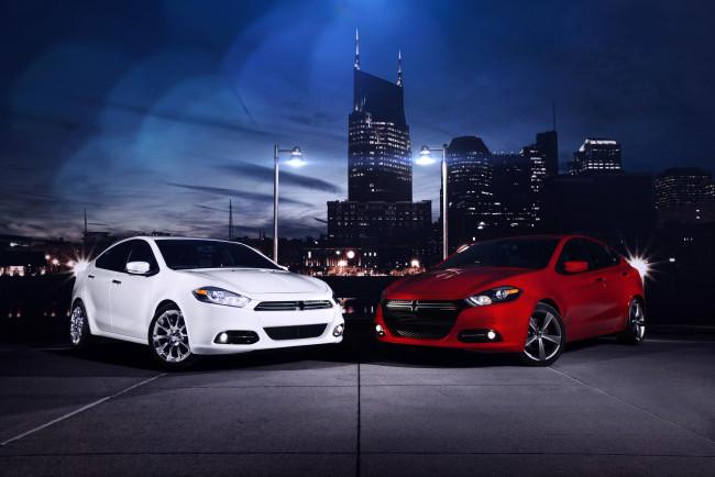 Обои картинки фото 2012 dodge dart, автомобили, dodge, дома, огни, ночь, dart