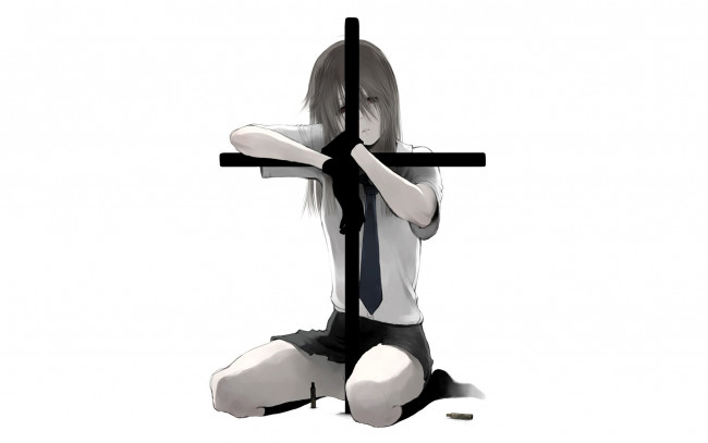 Обои картинки фото аниме, jormungand, арт, ёрмунганд, крест, девушка