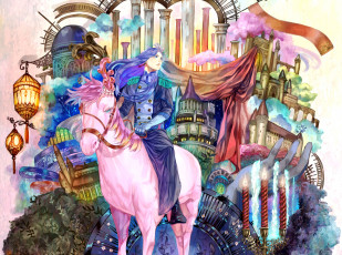 Картинка аниме животные +существа лошадь арт конь парень kinoko1108