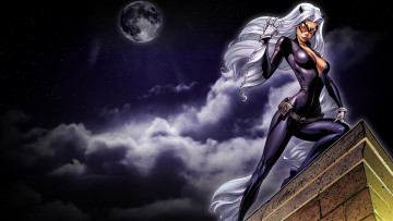 Картинка catwoman рисованное комиксы женщина кошка крыша луна
