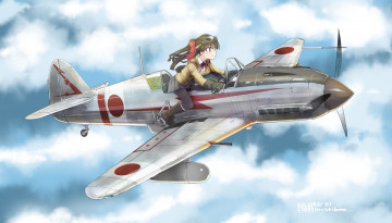 Картинка аниме оружие +техника +технологии самолет фон взгляд девушка
