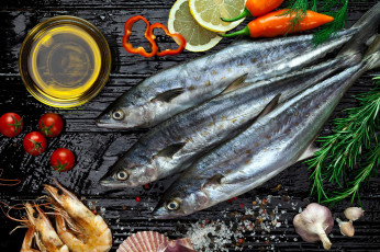 Картинка еда рыба +морепродукты +суши +роллы розмарин чеснок креветки масло