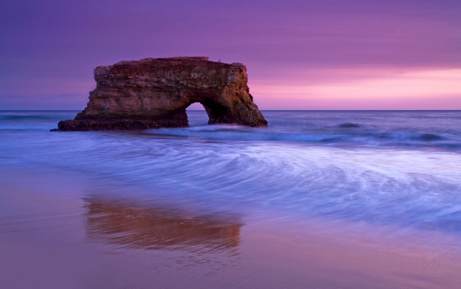 Обои картинки фото природа, побережье, скала, закат, небо, берег, море, арка