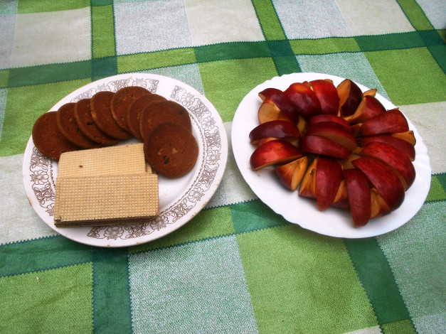 Обои картинки фото еда, яблоки, вафли, печенье